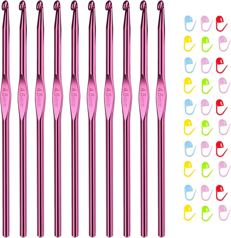 Aeelike 10pcs Size US7 / 4.5mm Crochet Hooks,Aluminum Crochet Needles and 30pcs Stitch Markers for Beginner and Advanced, Crocheter Hook Set for Learning How to Crochet - Image 1
